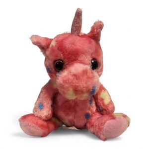 Adorable Unicorn Plush – Fuzzy Pink with Multicolored Spots, 6" Tall, 2018